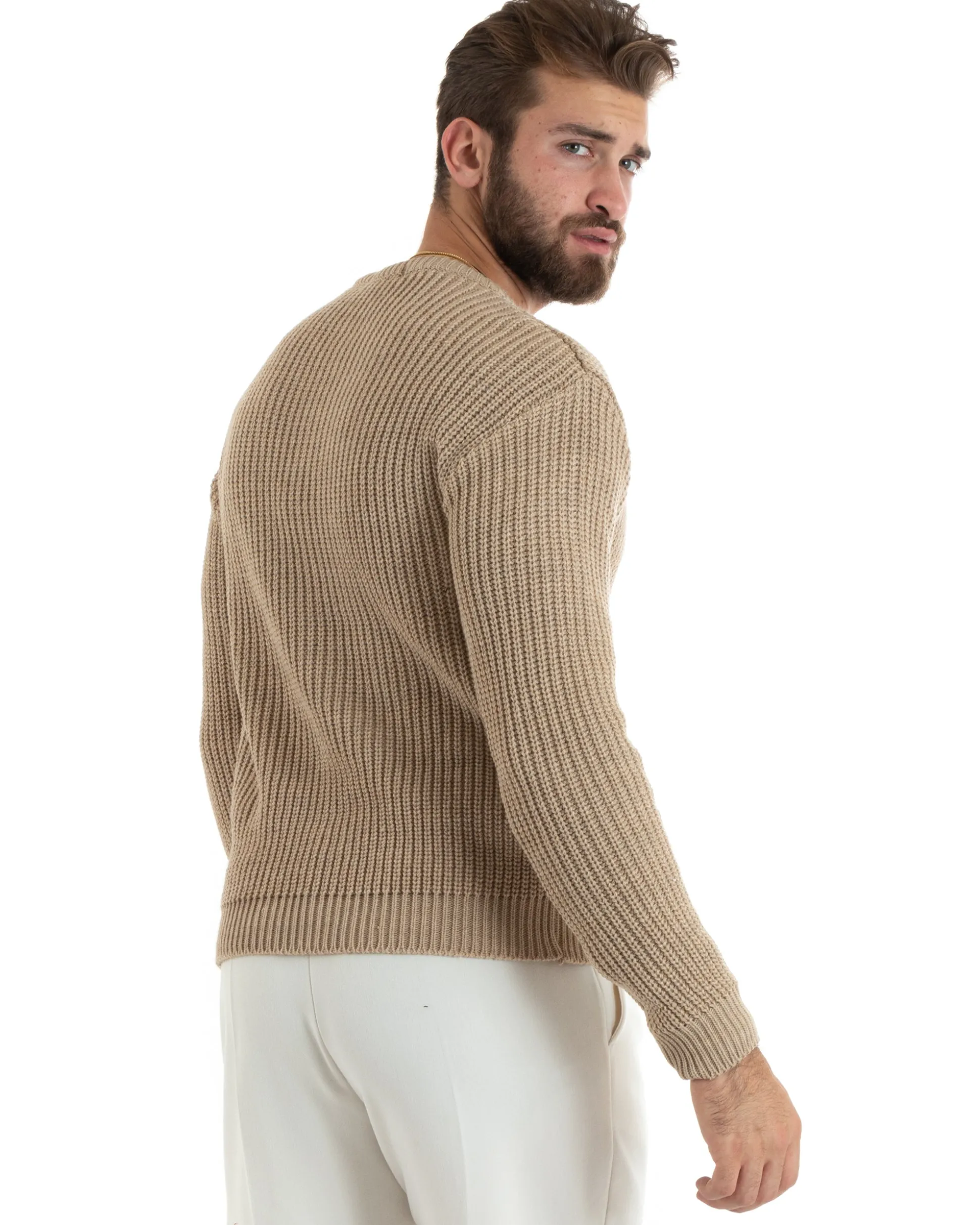 Maglioncino Uomo Girocollo Maglia Inglese Basic Beige M2745A