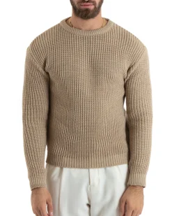 Maglioncino Uomo Girocollo Maglia Inglese Basic Beige M2745A
