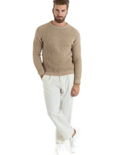 Maglioncino Uomo Girocollo Maglia Inglese Basic Beige M2745A