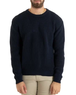Maglioncino Uomo Girocollo Maglia Inglese Basic Blu M2760A