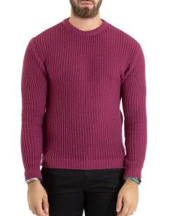 Maglioncino Uomo Girocollo Maglia Inglese Basic Magenta M2750A