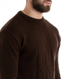 Maglioncino Uomo Girocollo Maglia Inglese Basic Trecce Marrone GIOSAL-M2717A
