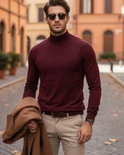 Maglioncino Uomo Maglia Mezzo Collo Sottogiacca Bordeaux M2565A