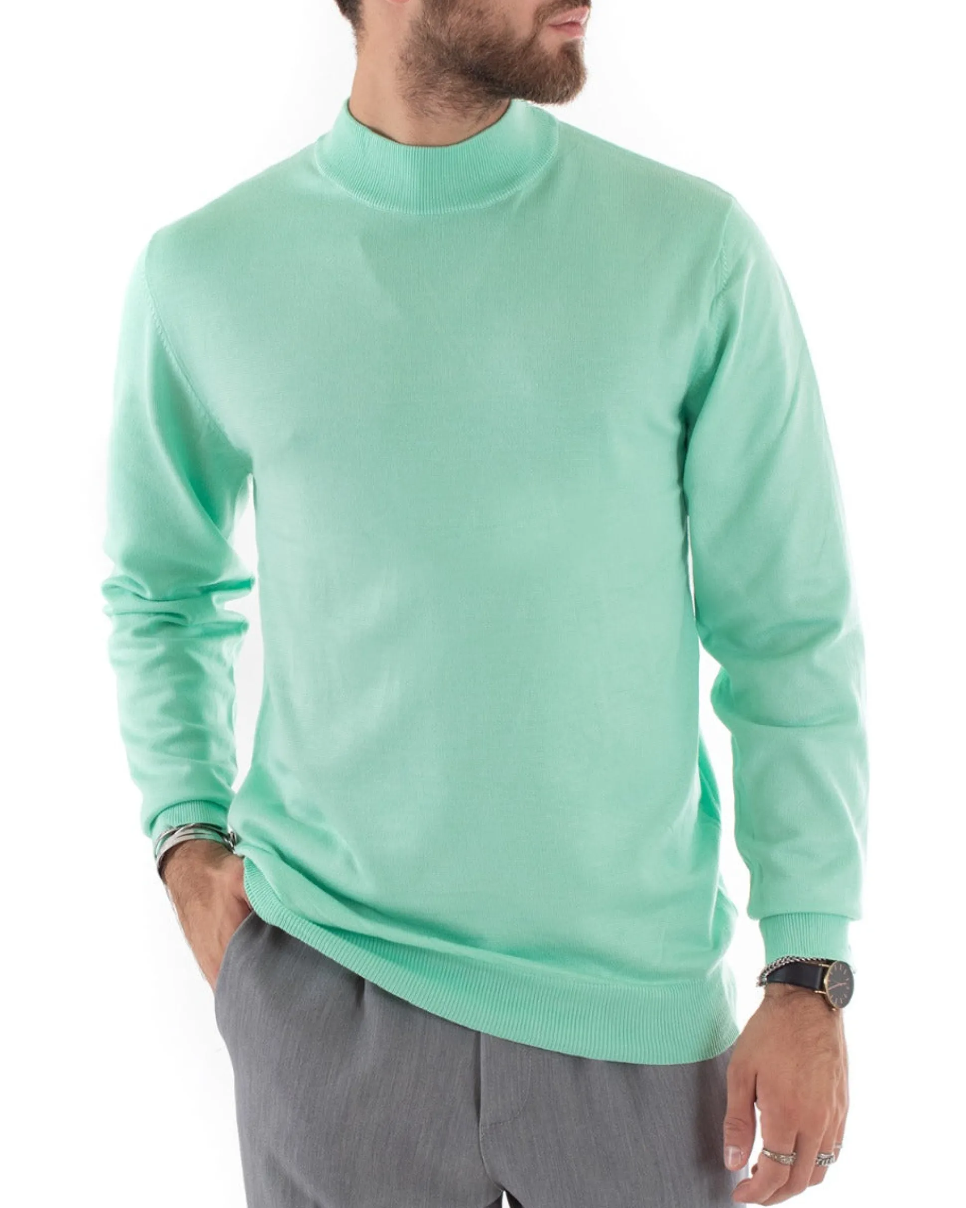 Maglioncino Uomo Maglia Mezzo Collo Sottogiacca Verde Acqua M2559A