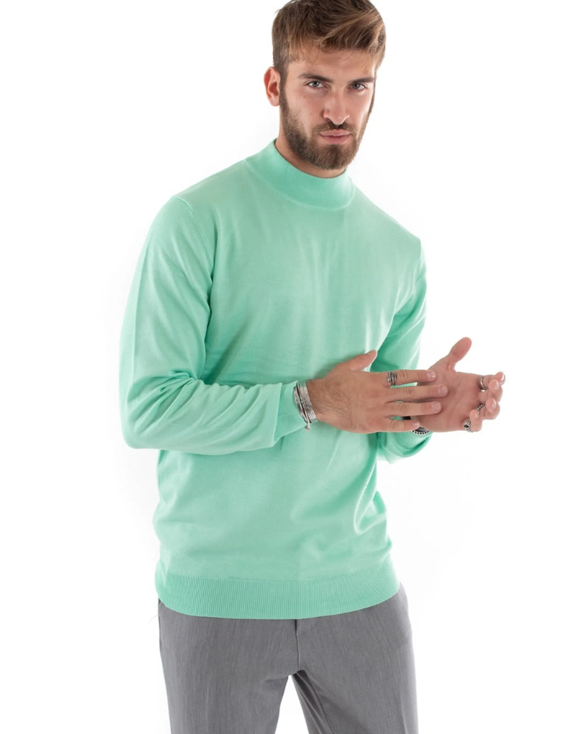Maglioncino Uomo Maglia Mezzo Collo Sottogiacca Verde Acqua M2559A