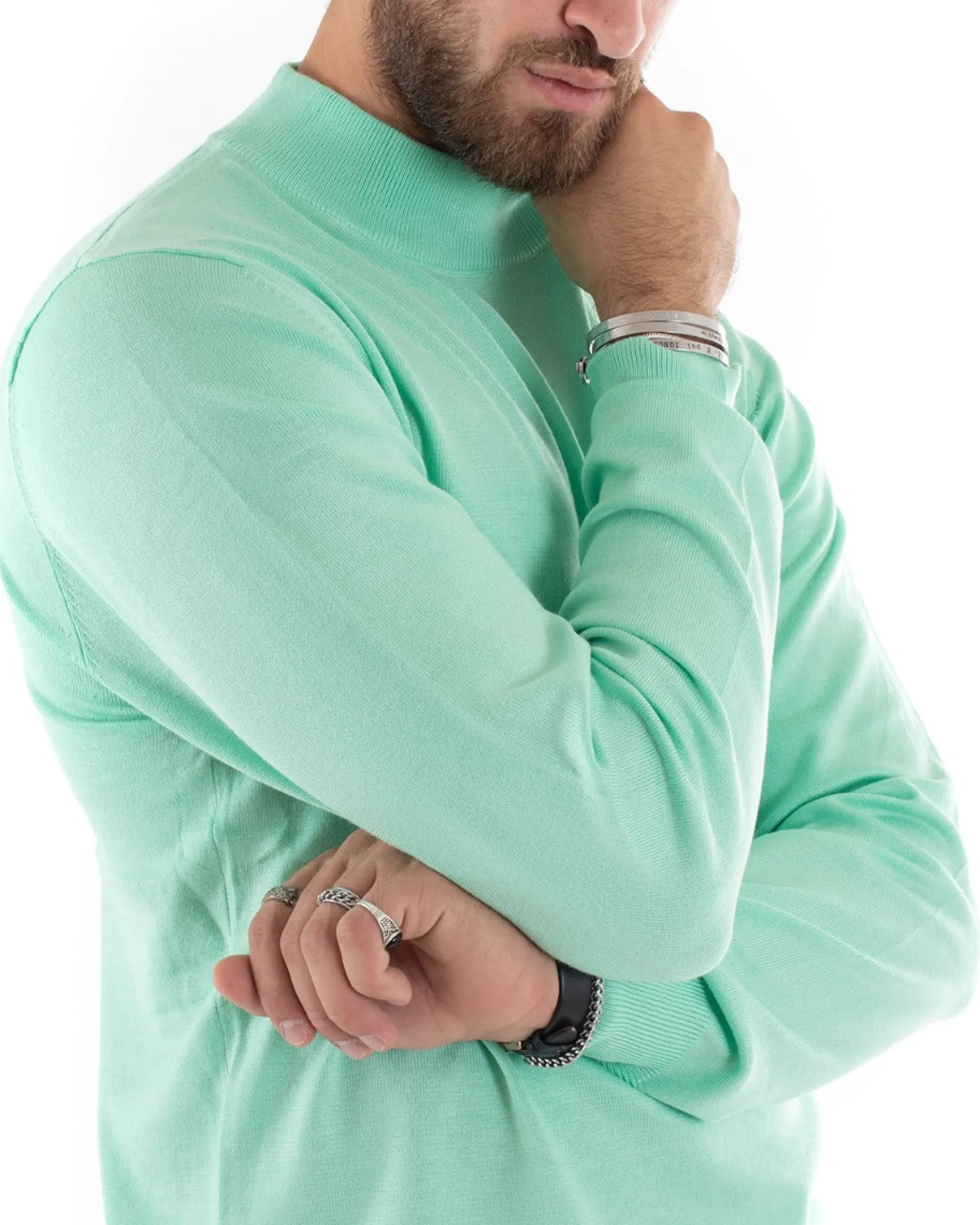 Maglioncino Uomo Maglia Mezzo Collo Sottogiacca Verde Acqua M2559A