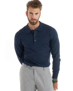 Maglioncino Uomo Maglia Polo Basic Filo Cotone Blu M2985A