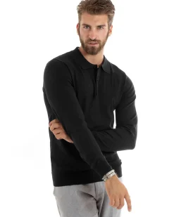 Maglioncino Uomo Maglia Polo Basic Filo Cotone Nero M2983A