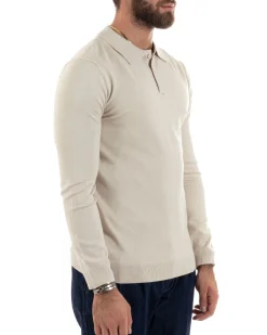 Maglioncino Uomo Maglia Polo Basic Filo Cotone Beige M2982A
