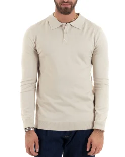 Maglioncino Uomo Maglia Polo Basic Filo Cotone Beige M2982A
