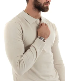 Maglioncino Uomo Maglia Polo Basic Filo Cotone Beige M2982A