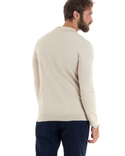 Maglioncino Uomo Maglia Polo Basic Filo Cotone Beige M2982A