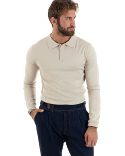 Maglioncino Uomo Maglia Polo Basic Filo Cotone Beige M2982A