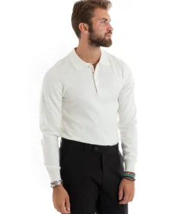 Maglioncino Uomo Maglia Polo Basic Filo Cotone Bianco M2984A