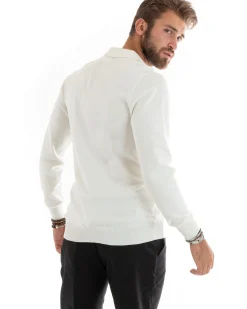 Maglioncino Uomo Maglia Polo Basic Filo Cotone Bianco M2984A