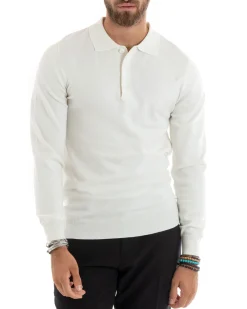 Maglioncino Uomo Maglia Polo Basic Filo Cotone Bianco M2984A