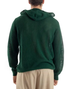 Maglioncino Uomo Traforato Con Cappuccio Maglia Bucata Tinta Unita Verde GIOSAL-M2835A