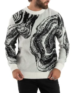 Maglione Uomo Girocollo Caldo Cotone Rasato Marmorizzato Maglia Maniche Lunghe Oversize Casual Bicolore Sfumata Panna GIOSAL-M2864A