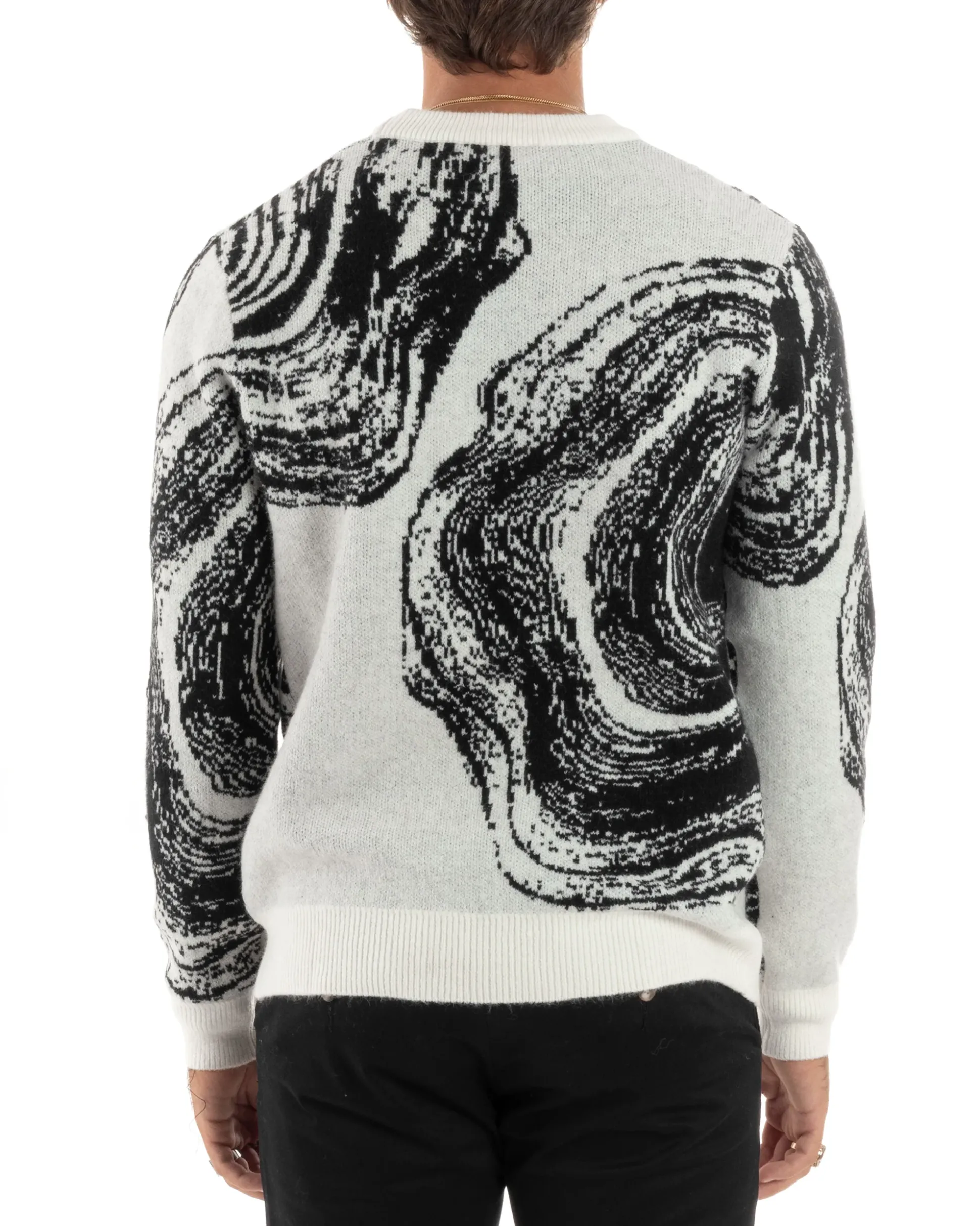 Maglione Uomo Girocollo Caldo Cotone Rasato Marmorizzato Maglia Maniche Lunghe Oversize Casual Bicolore Sfumata Panna GIOSAL-M2864A