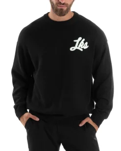 Maglione Uomo Girocollo Con Ricamo Teddy Caldo Cotone Maglia Maniche Lunghe Oversize Comoda Casual Bicolore Nero GIOSAL-M2867A