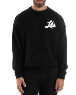 Maglione Uomo Girocollo Con Ricamo Teddy Caldo Cotone Maglia Maniche Lunghe Oversize Comoda Casual Bicolore Nero GIOSAL-M2867A