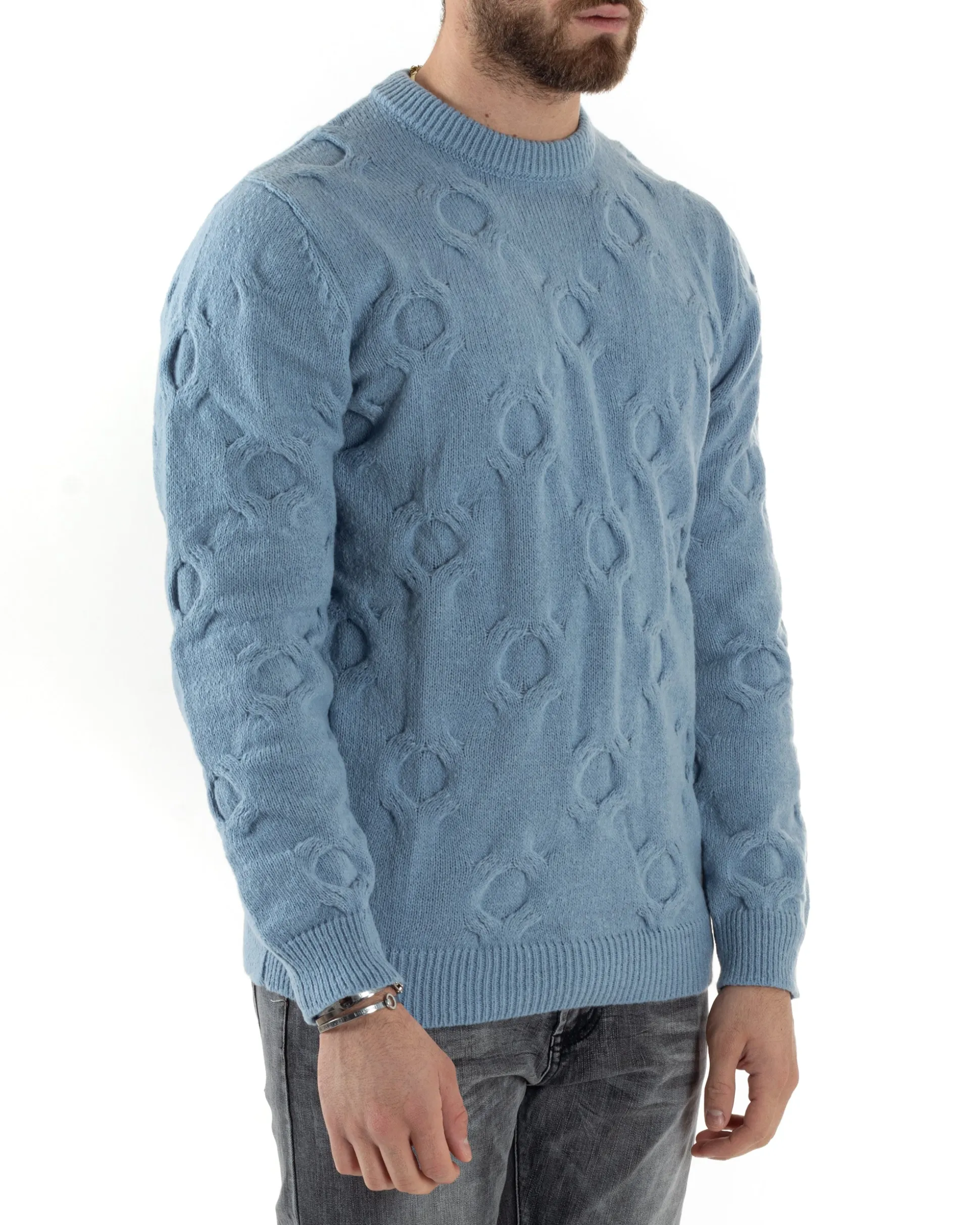 Maglione Uomo Girocollo Maglia Maglioncino Intrecciato Cerchi Polvere GIOSAL-M2798A