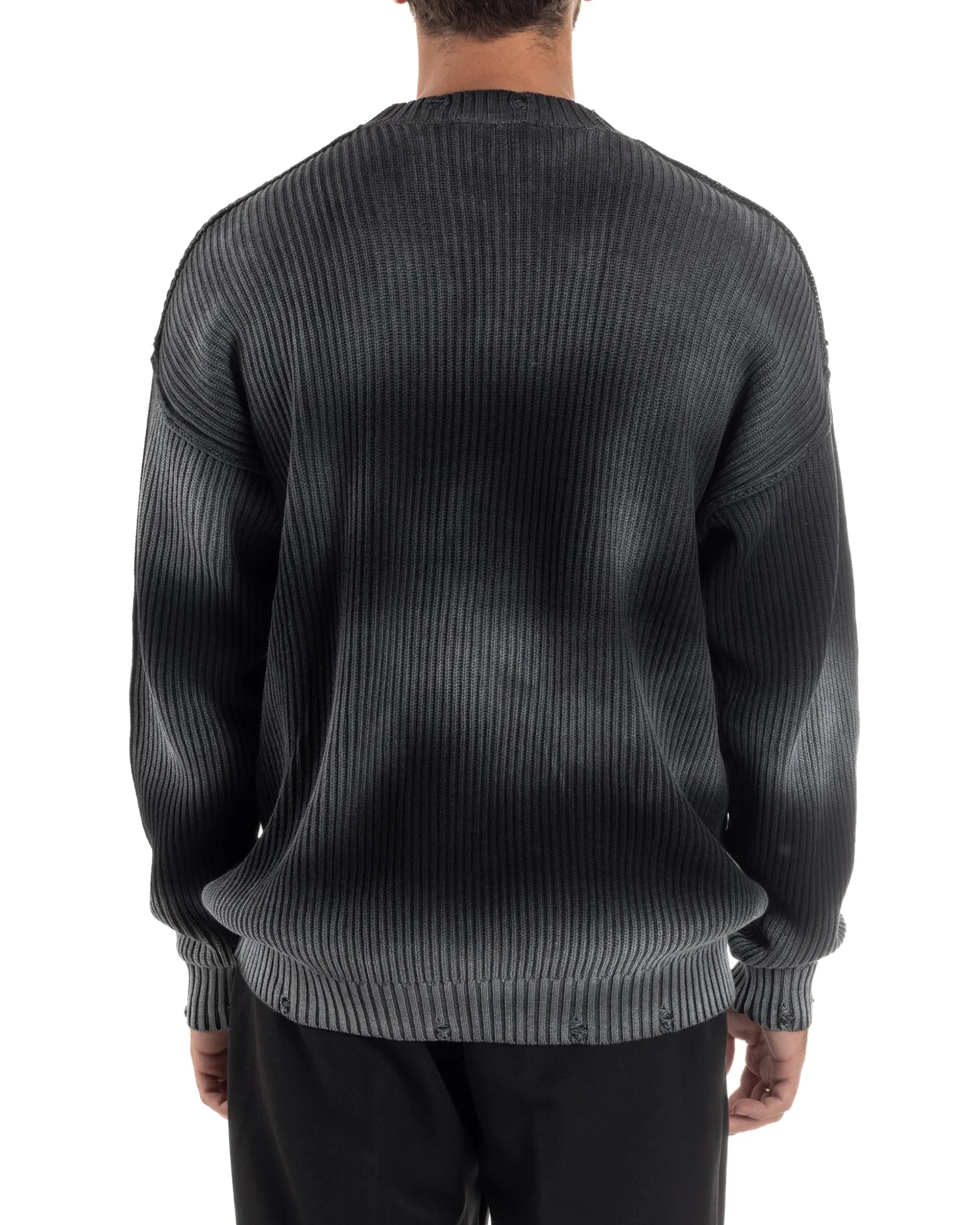 Maglione Uomo Girocollo Rotture Oversize Sfumato Nero M3046A
