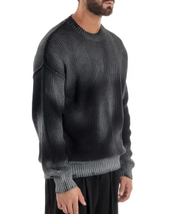 Maglione Uomo Girocollo Rotture Oversize Sfumato Nero M3046A