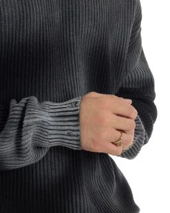 Maglione Uomo Girocollo Rotture Oversize Sfumato Nero M3046A