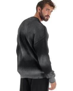 Maglione Uomo Girocollo Rotture Oversize Sfumato Nero M3046A