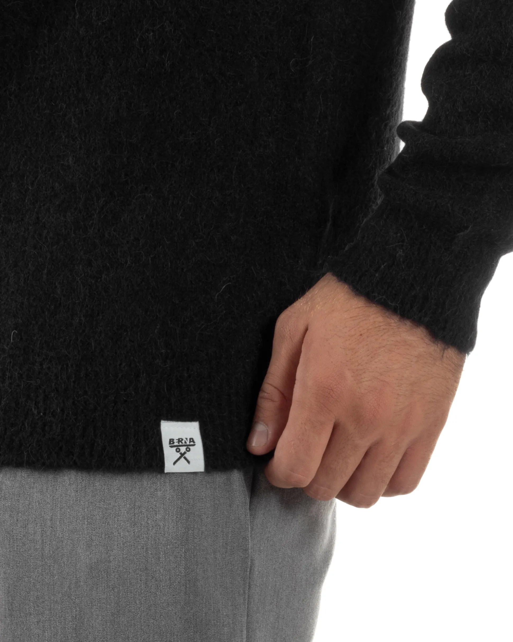 Maglione Uomo Lana Girocollo Regular Fit Basic Nero BERNA M252037