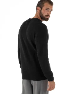 Maglione Uomo Lana Girocollo Regular Fit Basic Nero BERNA M252037
