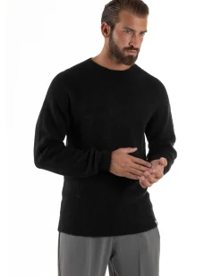 Maglione Uomo Lana Girocollo Regular Fit Basic Nero BERNA M252037