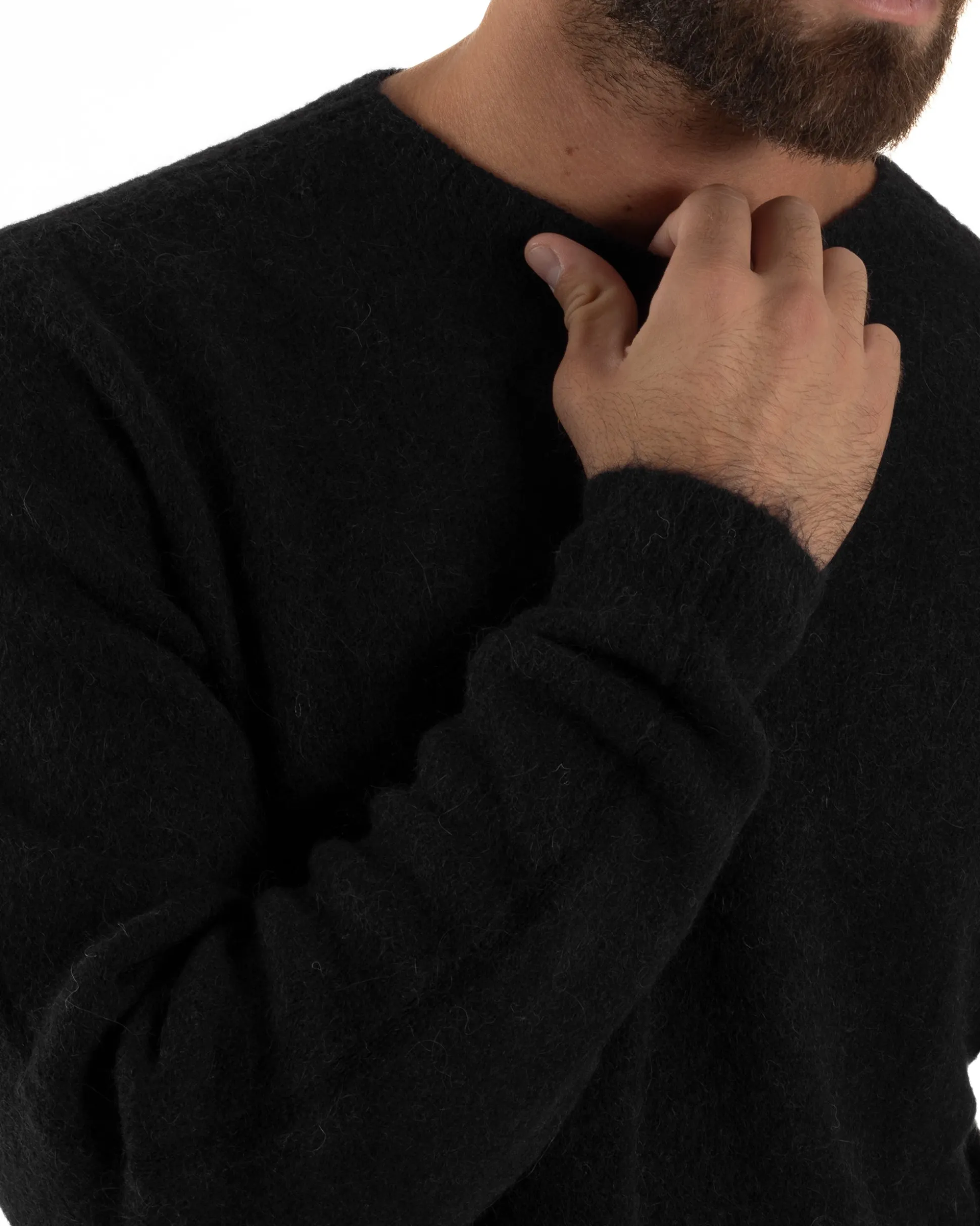 Maglione Uomo Lana Girocollo Regular Fit Basic Nero BERNA M252037