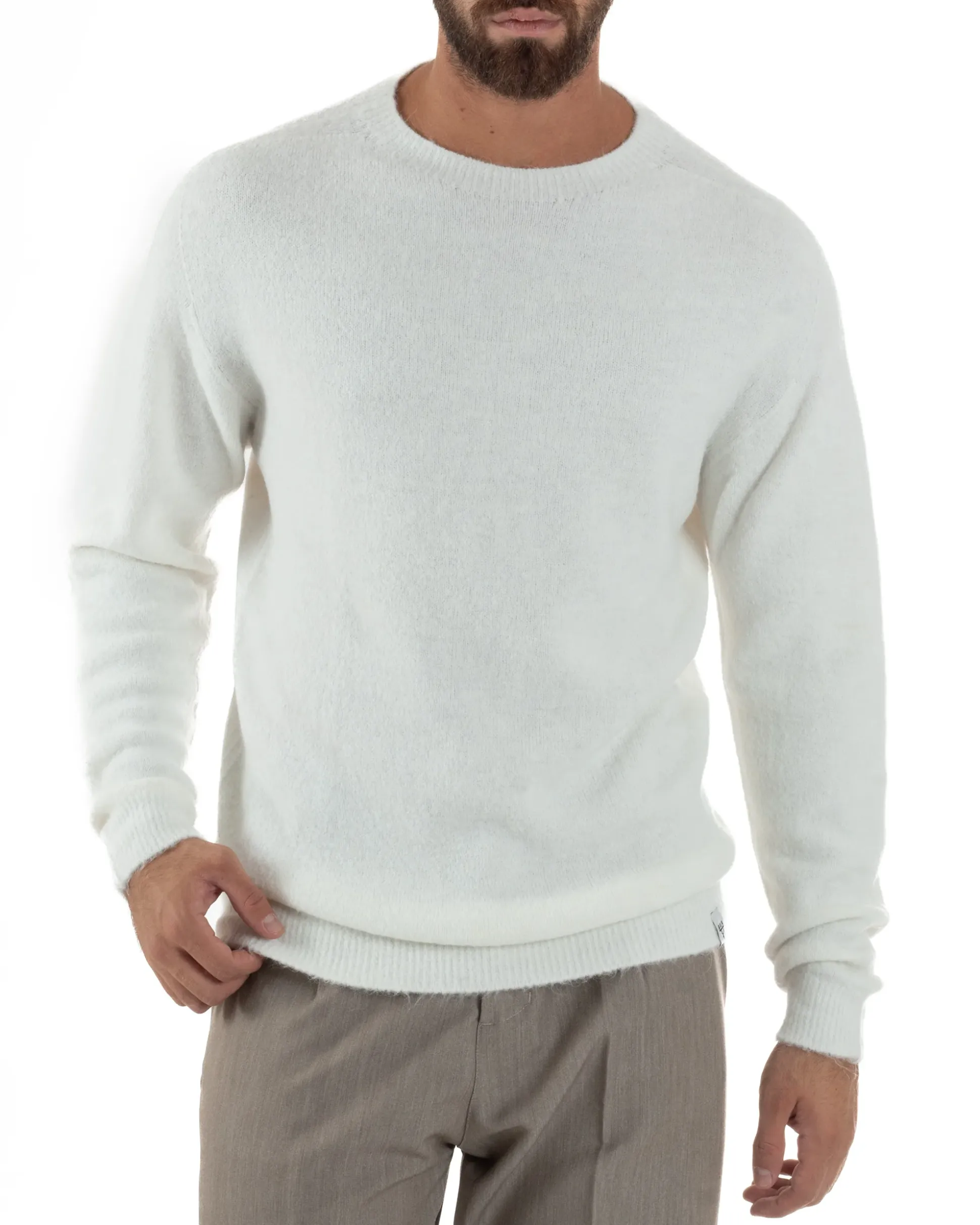 Maglione Uomo Lana Girocollo Regular Fit Basic Bianco BERNA M252037