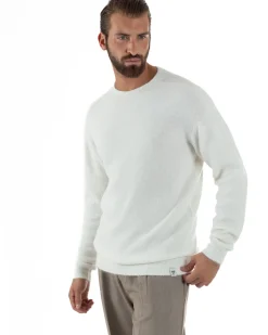 Maglione Uomo Lana Girocollo Regular Fit Basic Bianco BERNA M252037