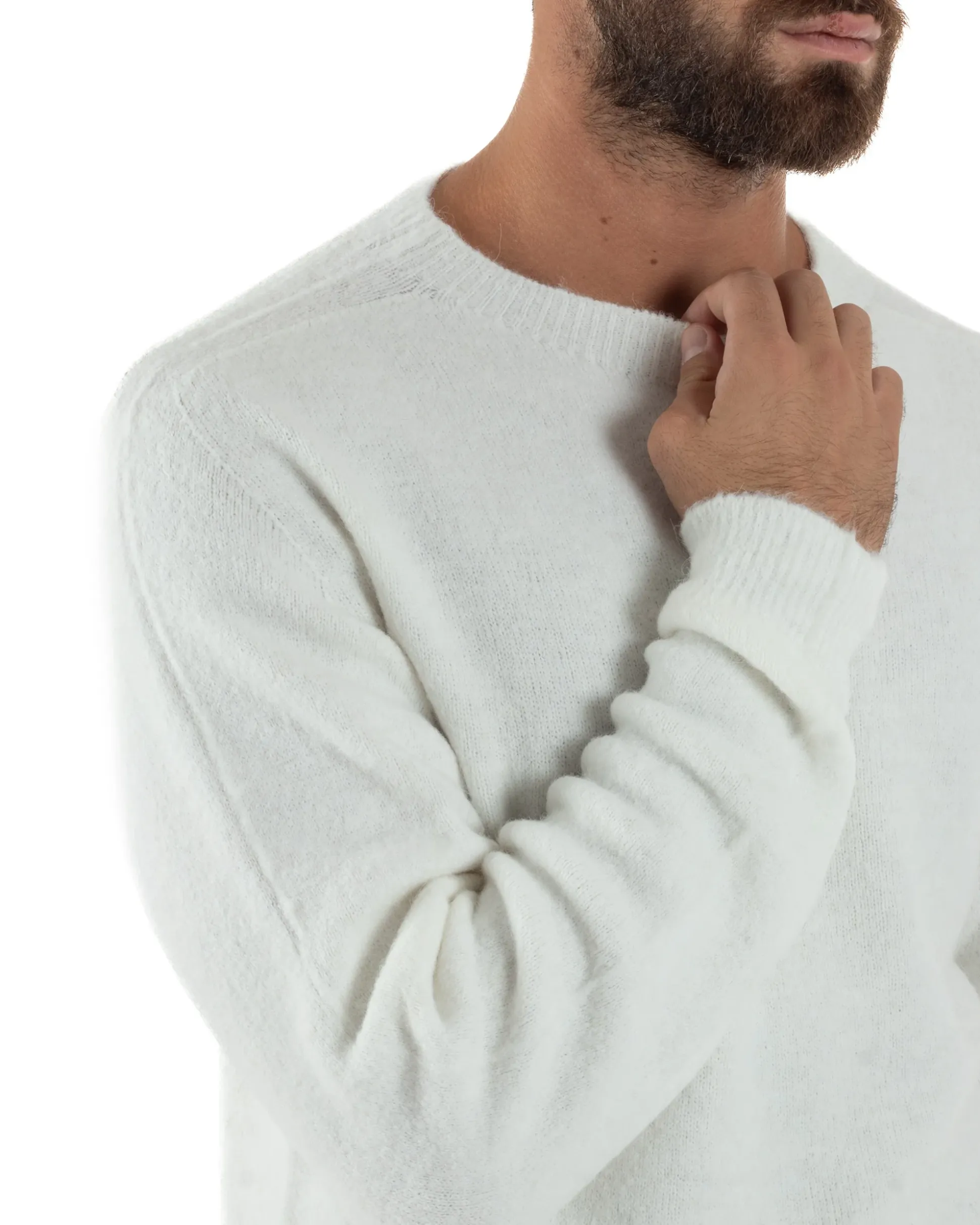 Maglione Uomo Lana Girocollo Regular Fit Basic Bianco BERNA M252037