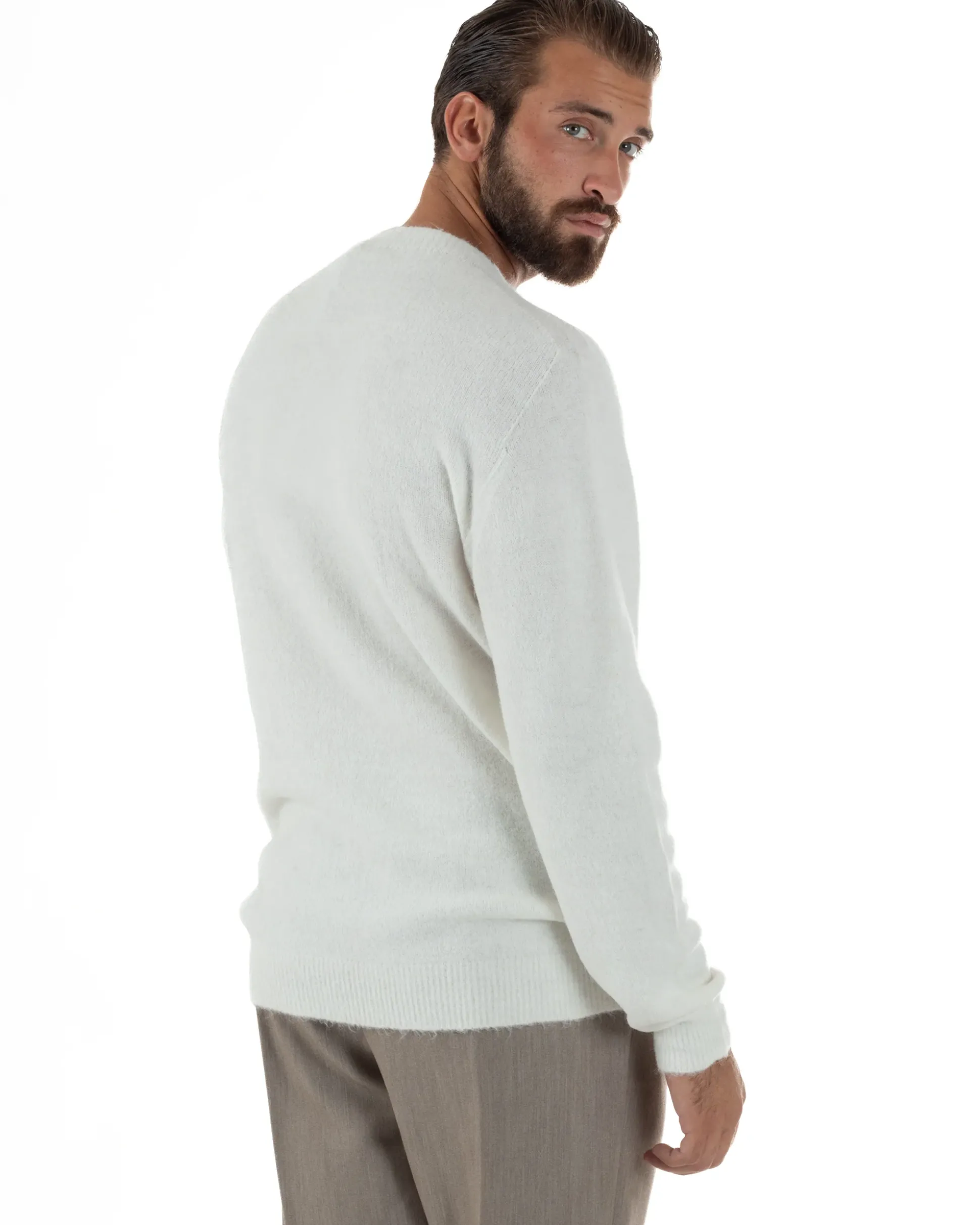 Maglione Uomo Lana Girocollo Regular Fit Basic Bianco BERNA M252037