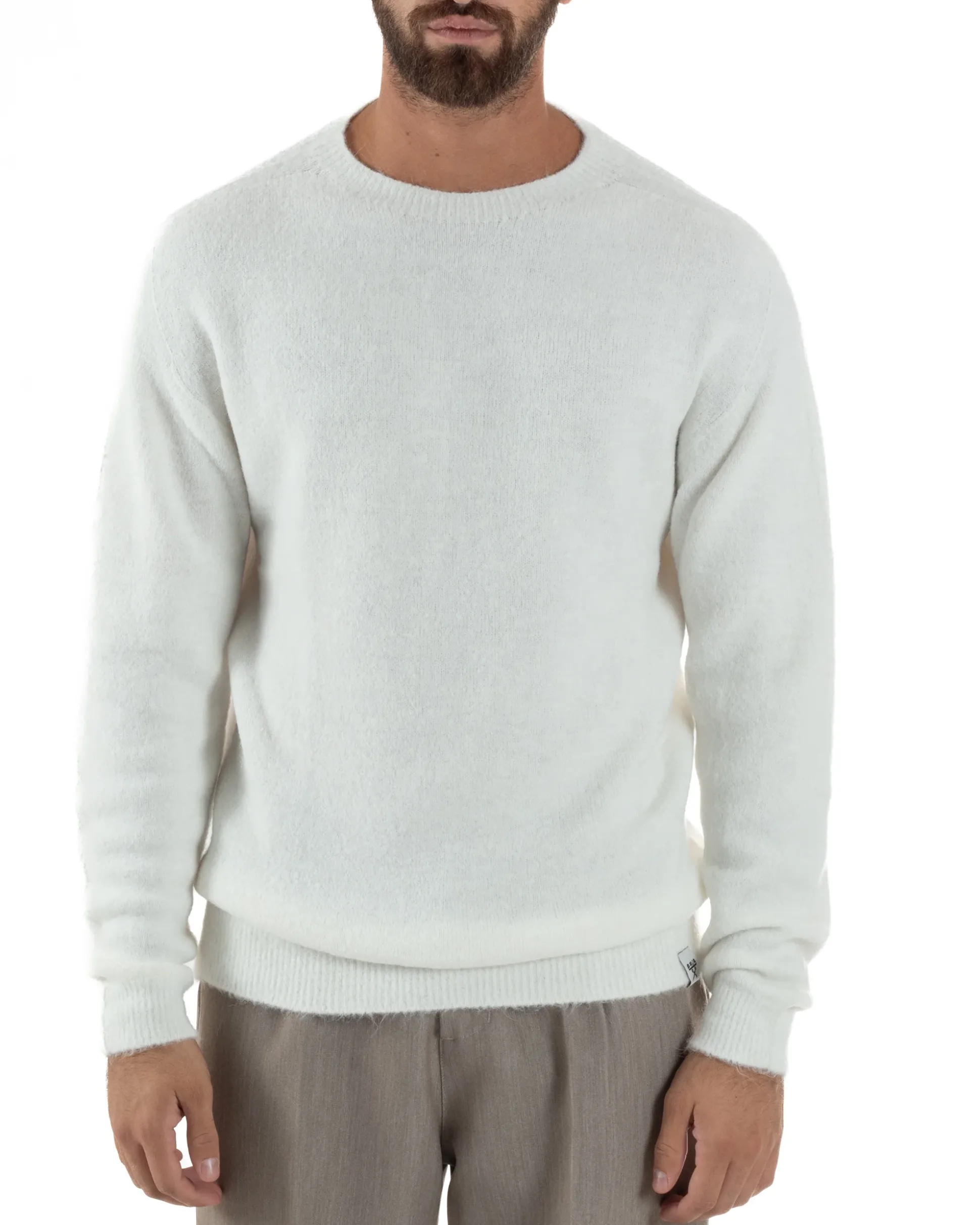 Maglione Uomo Lana Girocollo Regular Fit Basic Bianco BERNA M252037