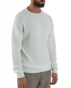 Maglione Uomo Lana Girocollo Regular Fit Basic Bianco BERNA M252037