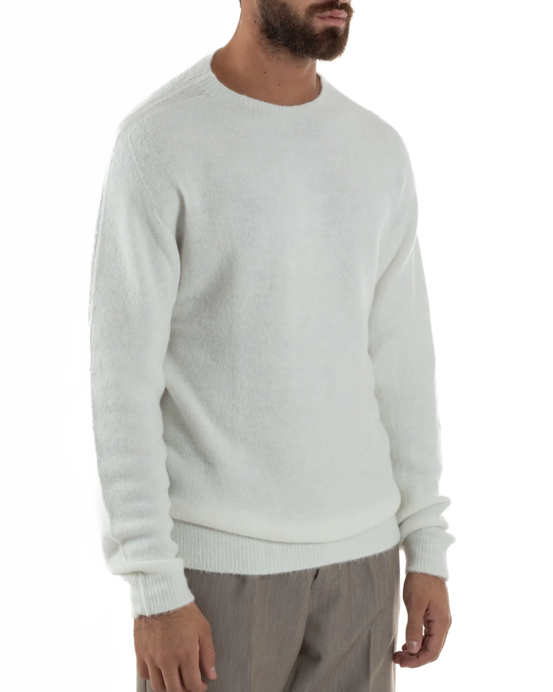 Maglione Uomo Lana Girocollo Regular Fit Basic Bianco BERNA M252037