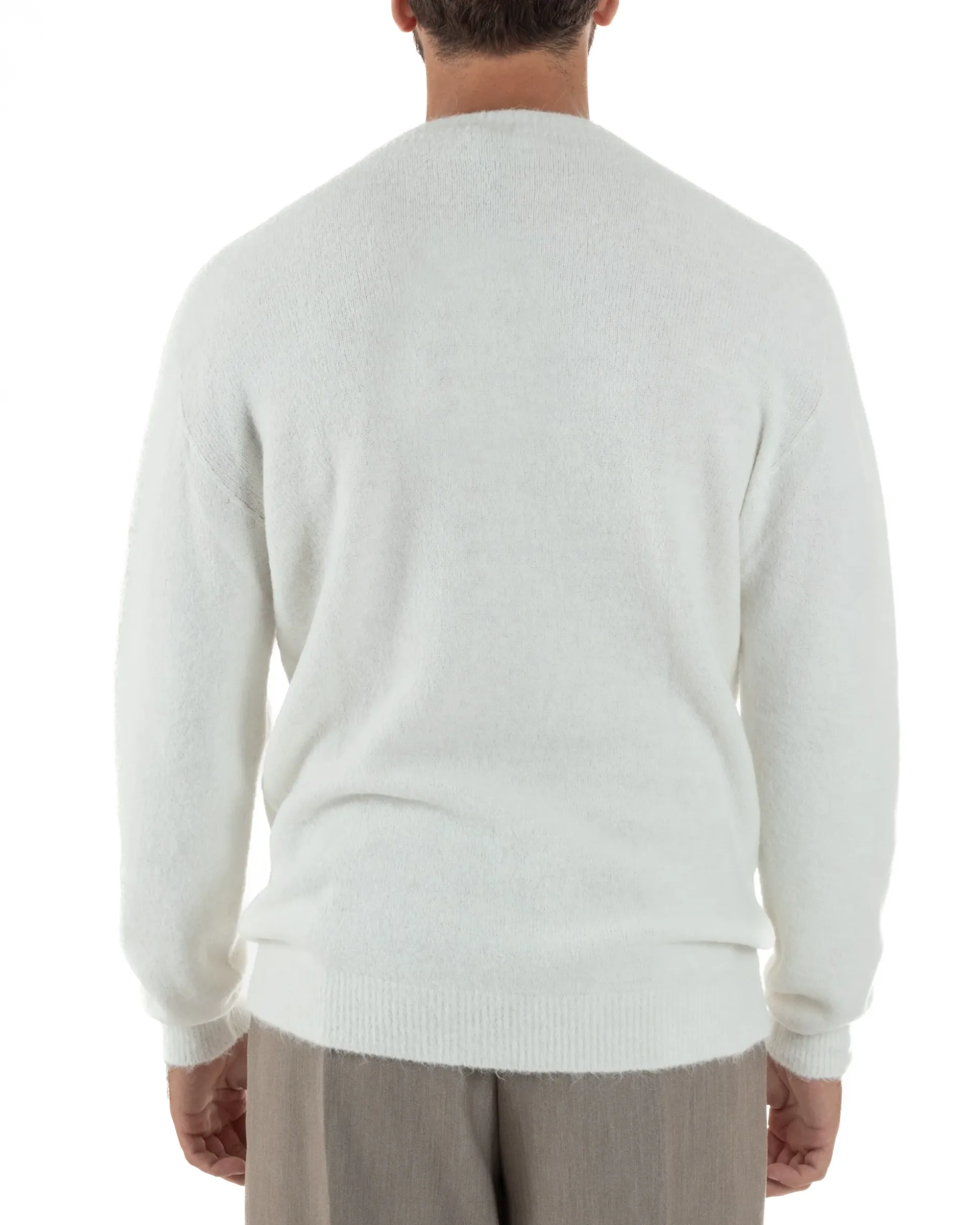Maglione Uomo Lana Girocollo Regular Fit Basic Bianco BERNA M252037