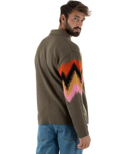 Maglione Uomo Polo Oversize Lana Spalle Scese Multicolore Marrone M3085A