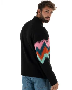 Maglione Uomo Polo Oversize Lana Spalle Scese Multicolore Nero M3086A