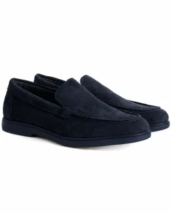 Mocassini college uomo scarpe camoscio eleganti cerimonia suola di gomma blu scuro GIOSAL-S1320A