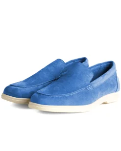 Mocassini college uomo scarpe camoscio eleganti cerimonia suola di gomma blu royal GIOSAL-S1317A
