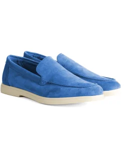 Mocassini college uomo scarpe camoscio eleganti cerimonia suola di gomma blu royal GIOSAL-S1317A