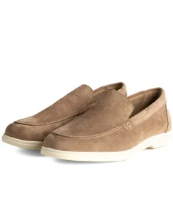 Mocassini college uomo scarpe camoscio eleganti cerimonia suola di gomma beige GIOSAL-S1312A