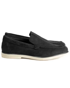 Mocassini college uomo scarpe camoscio eleganti cerimonia suola di gomma nero GIOSAL-S1311A