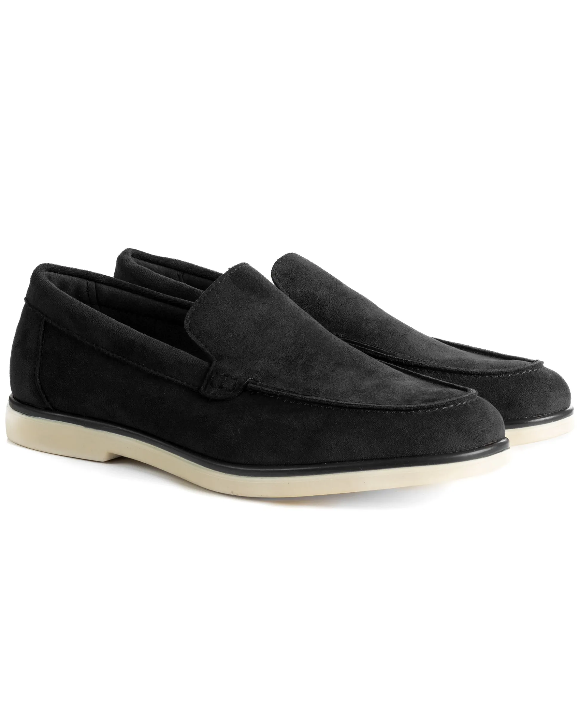 Mocassini college uomo scarpe camoscio eleganti cerimonia suola di gomma nero GIOSAL-S1311A